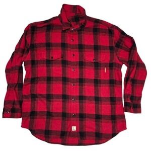 Timberland Mens XL Red Black Plaid Flannel Shirt Long Sleeve Button Up Lumberjck